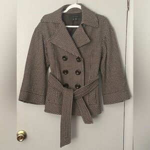 Vintage ZARA WOMAN Double Breasted Peacoat Houndstooth Coat S Made In Spain
